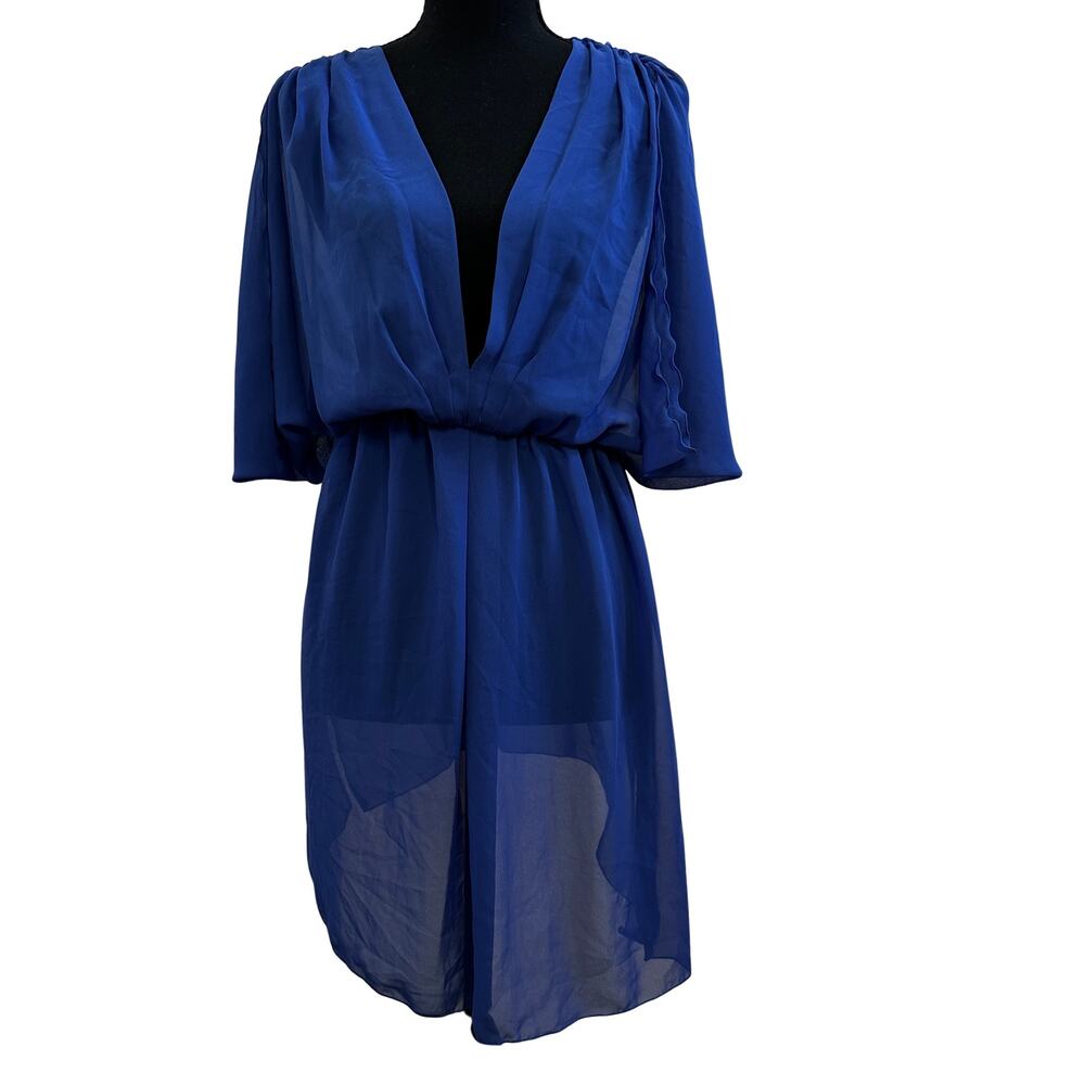 Bisou Bisou Blue Sheer Blouse Cover Up Flowy Beach Top Size L